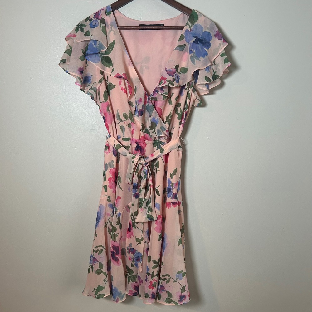 Lauren Ralph Lauren Pink Floral Midi Dress with Blue & Green Accents